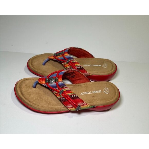 Minnetonka Women’s Silverthorne 360 Sandals Red Frisco Stripe Size 8M - Picture 3 of 7